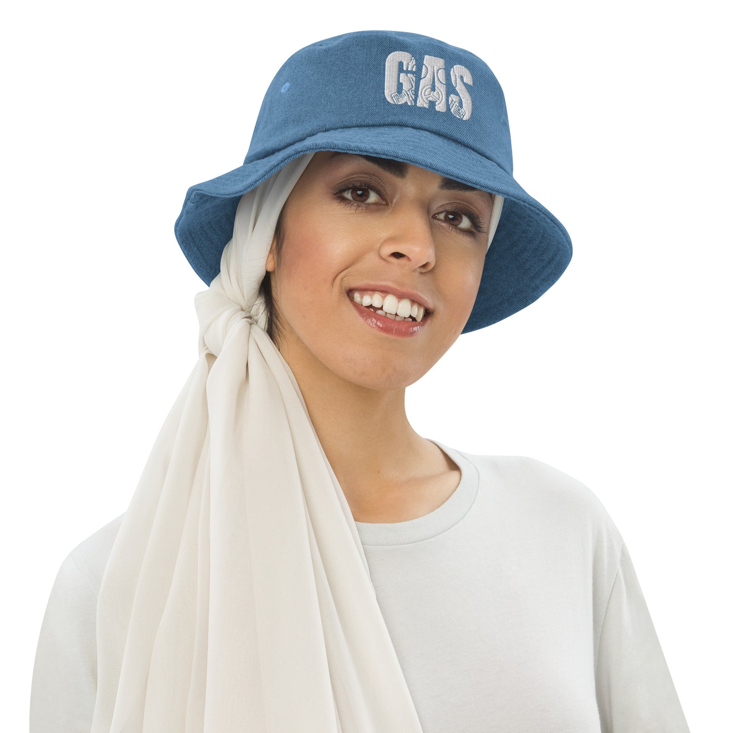 Denim Gas Bucket Hat (flat colored and checkered) front